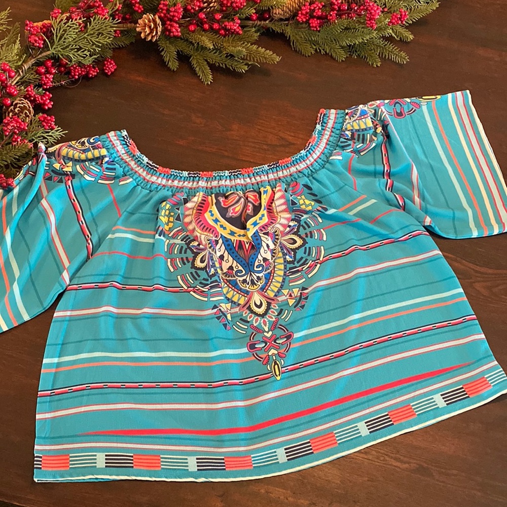 Flying Tomatoes- Colorful off shoulder ladies blouse - Size 1X